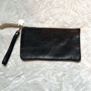 Moss Mills Black Pebbled Leather Wristlet Made in USA